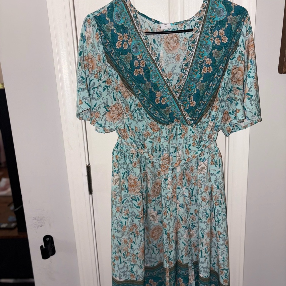 Blue Tiered Midi Sundress with Smocked Waist